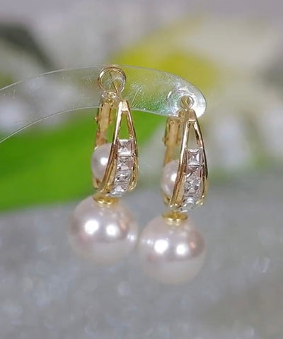 Novelty Gold Copper Overgild Pearl Zircon Drop Earrings Novelty Gold Copper Overgild Pearl Zircon Drop Earrings