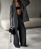 Graues Patchwork-Blazer- und Hosen-Set fürs Büro