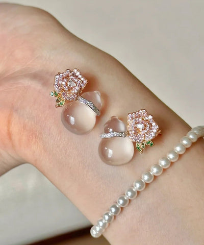 Mode Nude Legierung Zirkon Chalcedon Kürbis Floral Stud Ohrringe  Mode Nude Legierung Zirkon Chalcedon Kürbis Floral Stud Ohrringe