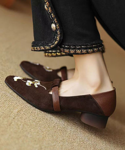 Chinese Style Black Suede Embroidered Chunky Loafer Shoes Chinese Style Black Suede Embroidered Chunky Loafer Shoes