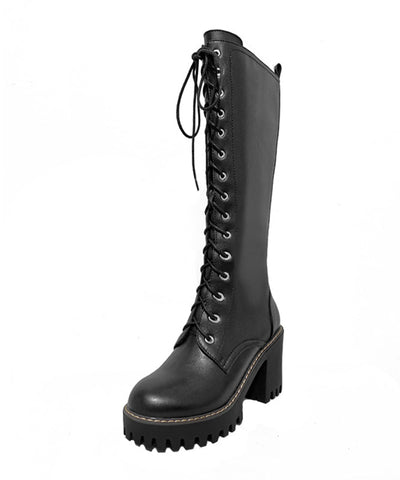 Black Fashion Cross Strap Zippered Splicing Chunky Boots Black Fashion Cross Strap Zippered Splicing Chunky Boots