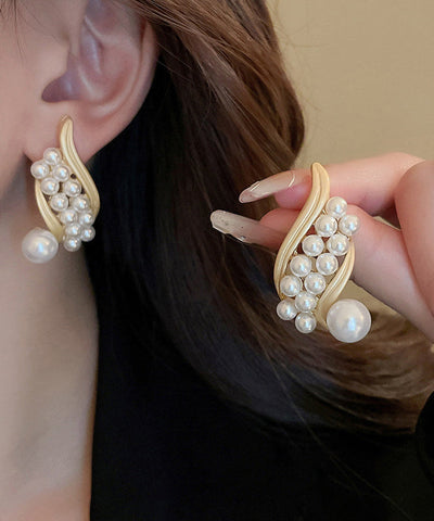 Pendientes de aro con perlas de aleación de plata de ley y oro de moda  Pendientes de aro con perlas de aleación de plata de ley y oro de moda