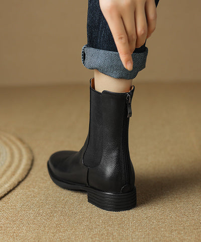 New Chunky Boots Black Cowhide Leather New Chunky Boots Black Cowhide Leather