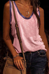 Modische, lässige Oberteile mit einfarbigem Patchwork und U-Ausschnitt