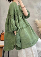 Neu Grün O Neck Spitze Patchwork Baumwolle Top Armband Hülse