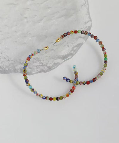 Oversize Rainbow Stainless Steel Coloured Glaze Beading Hoop Earrings Oversize Rainbow Stainless Steel Coloured Glaze Beading Hoop Earrings