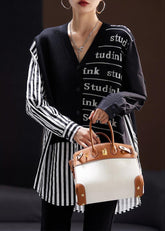 Tops holgados de algodón con estampado asimétrico negro de patchwork de punto para primavera