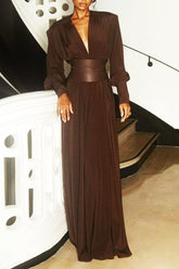 Renata Plunge Long Sleeve Maxi Dress