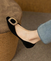 Handmade Zircon Splicing Flat Feet Shoes Black Suede