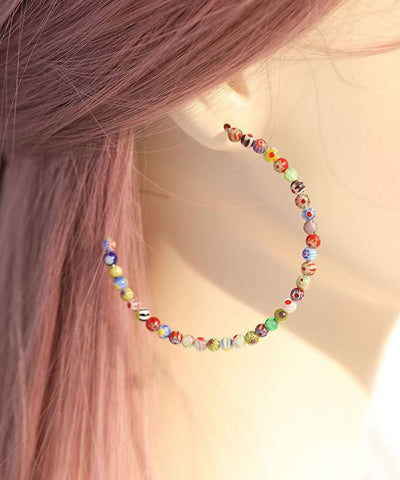 Oversize Rainbow Stainless Steel Coloured Glaze Beading Hoop Earrings Oversize Rainbow Stainless Steel Coloured Glaze Beading Hoop Earrings