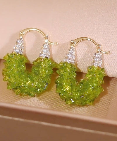 Original Design Green Copper Alloy Zircon Crystal Hoop Earrings Original Design Green Copper Alloy Zircon Crystal Hoop Earrings