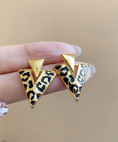 Fine Leopard Alloy Resin Drop Glaze Triangle Stud Earrings Fine Leopard Alloy Resin Drop Glaze Triangle Stud Earrings