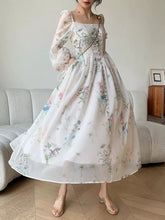 Vestidos largos de fiesta de noche, vestido de princesa floral de corte A, manga farol