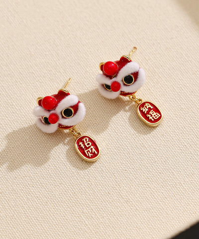 New Red Copper 14K Gold 14K Gold Lion Dance Drop Earrings New Red Copper 14K Gold 14K Gold Lion Dance Drop Earrings