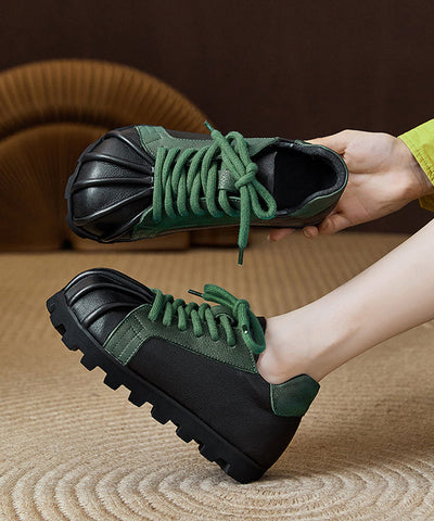 Handgemachte Retro Schwarze Rindsleder Flache Schuhe Spleißen Lace Up  Handgemachte Retro Schwarze Rindsleder Flache Schuhe Spleißen Lace Up