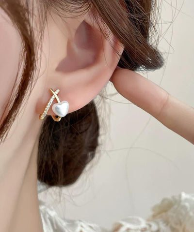 Pendientes de plata de ley dorada con circonitas y perlas  Pendientes de plata de ley dorada con circonitas y perlas