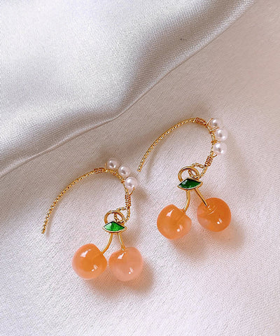 Novelty Orange Copper Alloy Cherry Pearl Hoop Earrings Novelty Orange Copper Alloy Cherry Pearl Hoop Earrings