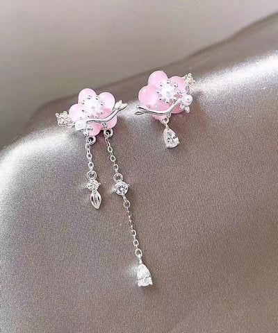Original Design Gold Copper Alloy Zircon Pearl Resin Asymmetrical Floral Drop Earrings Original Design Gold Copper Alloy Zircon Pearl Resin Asymmetrical Floral Drop Earrings