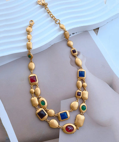 Collar de moda con bicapa de esmalte de colores y cobre dorado  Collar de moda con bicapa de esmalte de colores y cobre dorado