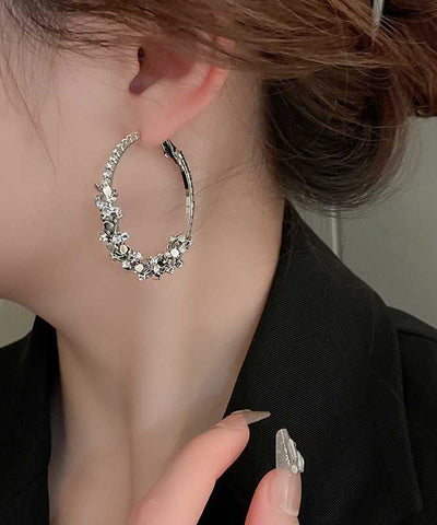 Oversize Silk Sterling Silver Alloy Zircon Sequins Hoop Earrings Oversize Silk Sterling Silver Alloy Zircon Sequins Hoop Earrings