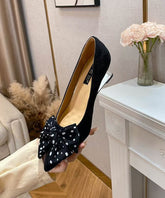 Damen Bow Splicing Wedge Schuhe Schwarz Wildleder Spitzschuh