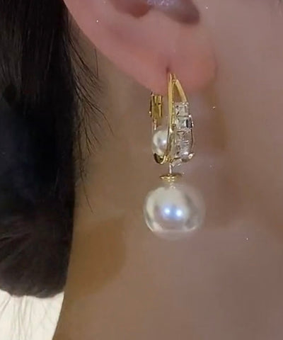 Novelty Gold Copper Overgild Pearl Zircon Drop Earrings Novelty Gold Copper Overgild Pearl Zircon Drop Earrings