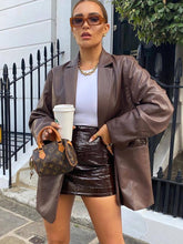 Taruxy Schwarze PU-Leder-Blazerjacke Y2K Motorradjacken Damen Herbst Winter High Street Casual Cardigans Warme Anzugmäntel