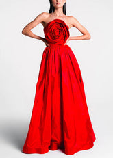 Einzigartige rote schulterfreie Partykleider aus Baumwolle mit Blumenmuster, ärmellos