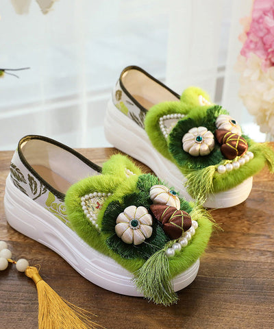 Original Design White Tassel Nail Bead Platform Shoes Original Design White Tassel Nail Bead Platform Shoes