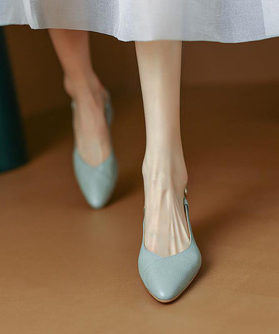 Blue Chunky Cowhide Leather Comfy Splicing Sandals Pointed Toe Blue Chunky Cowhide Leather Comfy Splicing Sandals Pointed Toe