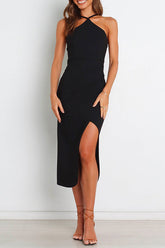 Meridress – Midi-Partykleid mit verstellbaren Trägern, hoher Taille, Schlitz und Camisole