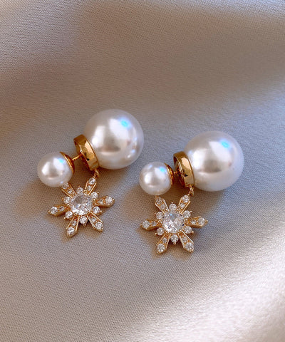 New Red Copper Zircon Pearl Snowflake Stud Earrings New Red Copper Zircon Pearl Snowflake Stud Earrings
