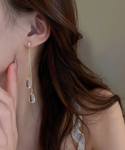 Skinny Gold Copper Zircon Resin Water Drop Tassel Drop Earrings Skinny Gold Copper Zircon Resin Water Drop Tassel Drop Earrings
