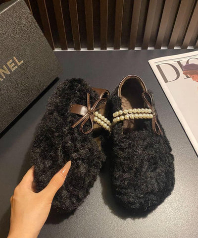 Leopard Faux Fur Stylish Splicing Nail Bead Flat Feet Shoes Leopard Faux Fur Stylish Splicing Nail Bead Flat Feet Shoes