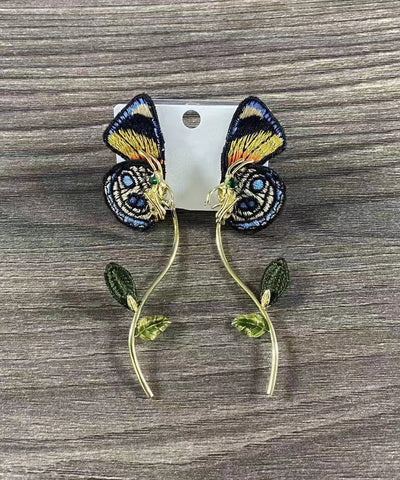 Handmade Colorblock Sterling Silver Overgild Embroidery Butterfly Detachable Drop Earrings Handmade Colorblock Sterling Silver Overgild Embroidery Butterfly Detachable Drop Earrings