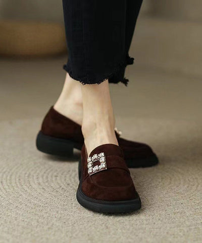Brown Chunky Suede Casual Zircon Splicing Loafer Shoes Brown Chunky Suede Casual Zircon Splicing Loafer Shoes