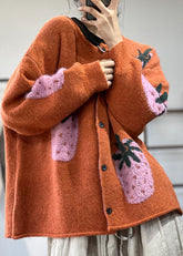 Organische orange O-Ausschnitt Jacquard Woll lose Strickjacken Fledermausärmel