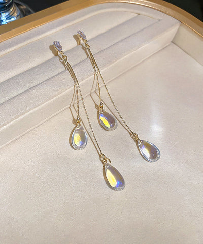 Skinny Gold Copper Zircon Resin Water Drop Tassel Drop Earrings Skinny Gold Copper Zircon Resin Water Drop Tassel Drop Earrings