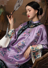 Chinesischen Stil Licht Lila Stehkragen Stickerei Seide Tops Armband Ärmel