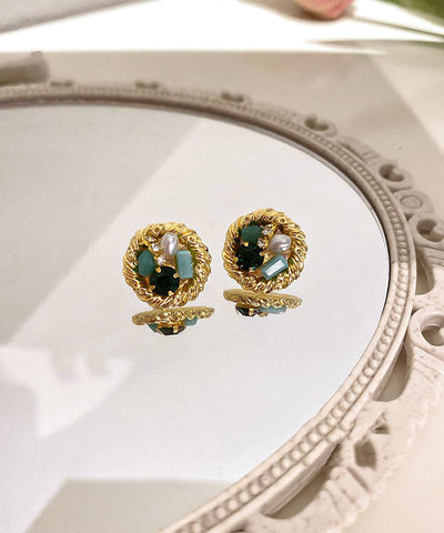Novelty Gold Sterling Silver Overgild Zircon Pearl Stud Earrings Novelty Gold Sterling Silver Overgild Zircon Pearl Stud Earrings