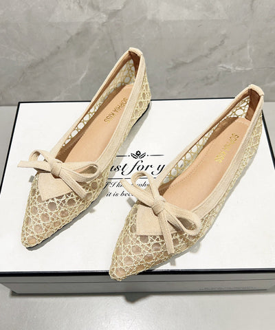 Green Flat Feet Shoes Breathable Mesh Comfy Splicing Bow Green Flat Feet Shoes Breathable Mesh Comfy Splicing Bow