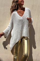 V-Ausschnitt Dolman-Ärmel Unregelmäßiger Freizeitpullover