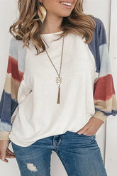 Color Block Crewneck Long Sleeve Tunic Tops