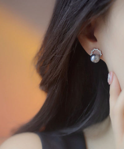 Pendientes de aro con perla de cobre blanco y circonitas  Pendientes de aro con perla de cobre blanco y circonitas