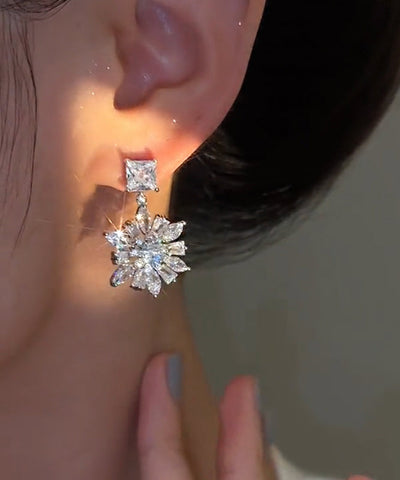 Original Design Silk Alloy Zircon Floral Drop Earrings Original Design Silk Alloy Zircon Floral Drop Earrings