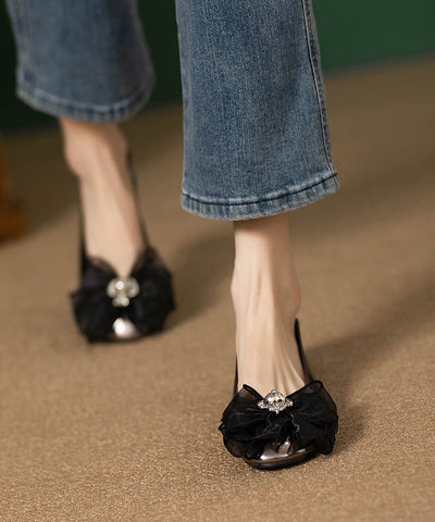 New French Bow Splicing Faux Leather Flat Shoes New French Bow Splicing Faux Leather Flat Shoes