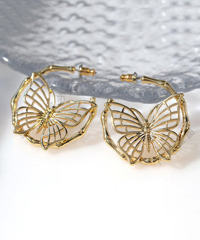 Pendientes de aro con diseño de mariposa hueca y sobredorado en plata de ley y oro de moda  Pendientes de aro con diseño de mariposa hueca y sobredorado en plata de ley y oro de moda