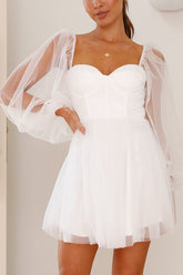 Olivia, weißes, sexy Minikleid mit eckigem Ausschnitt