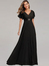 Chiffon Prom Dresses V-Neck Short Sleeves Semi Formal Maxi Dress