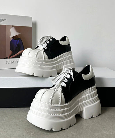 Mocasines con plataforma y cordones para mujer, color blanco y negro  Mocasines con plataforma y cordones para mujer, color blanco y negro